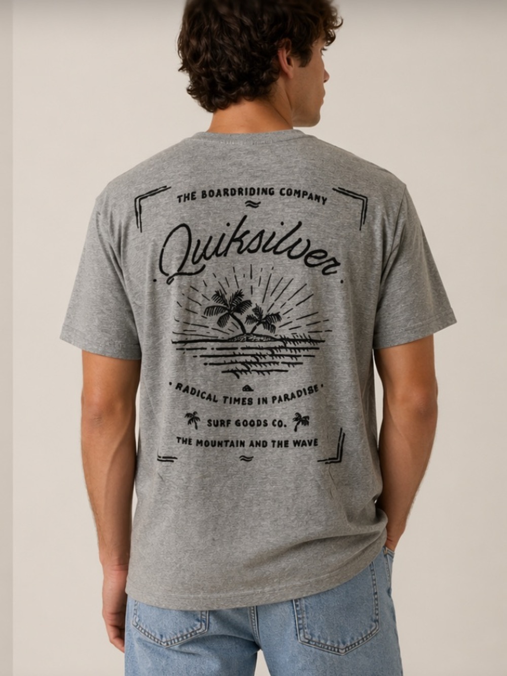 Men’s Quicksilver Gray The Boarding Company Logo T Shirt size Medium